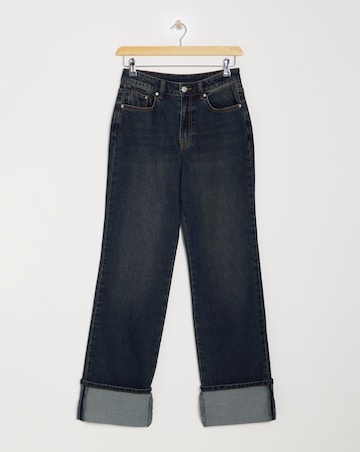 Blue Turn Up Straight Wide Leg Jeans
