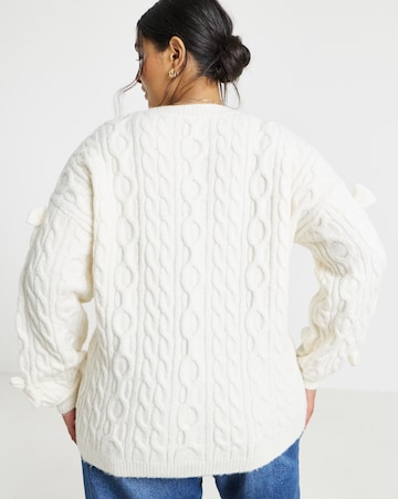 Bow Detail Longline Cable Cardigan