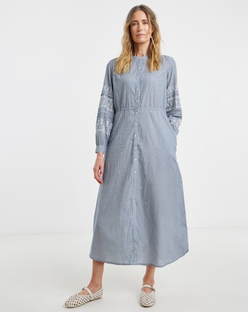 Anise Coralie Embroidered Sleeve Button Front Cotton Dress