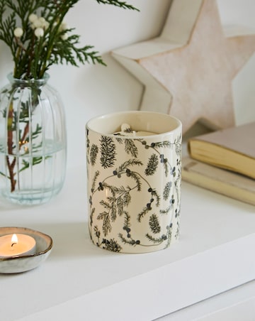 Winter Morning Eucalyptus & Cedar Ceramic Floral Candle