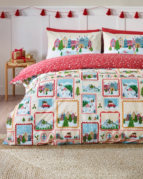 Catherine Lansfield Christmas Town Stamps Duvet Cover Set