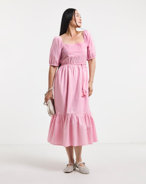 Anise Pink Off The Shoulder Tiered Dress