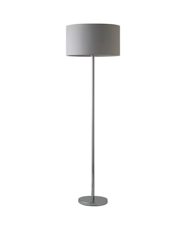 ValueLights Charlie Chrome Floor Lamp with Large Grey Reni Shade