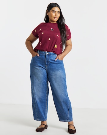 Simply Be Plum All Over Christmas Embroidery T-Shirt
