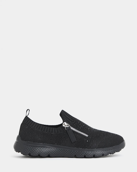 Cushion Walk Sparkle Fly Knit Side Zip Trainers - Wide Fit (E)