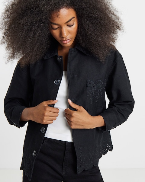 Simply Be Black Broderie Hem Utility Cropped Jacket