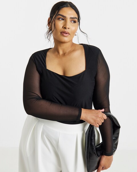 Mesh Square Neck LS Top