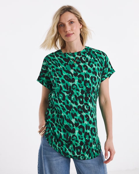 Longline Short Sleeve Curved Hem Top