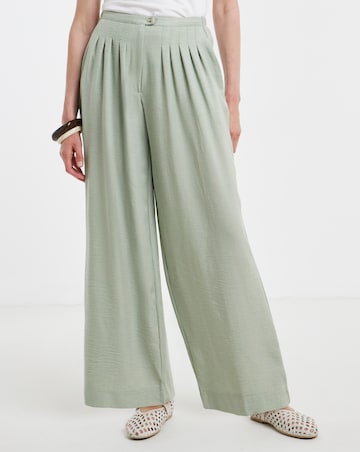 Soft Green Herringbone Wide Leg Trouser