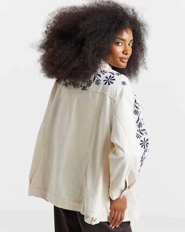 Simply Be Ecru Floral Embroidered Denim Boyfriend Jacket