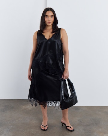 Simply Be Black Satin Lace Trim Midaxi Skirt