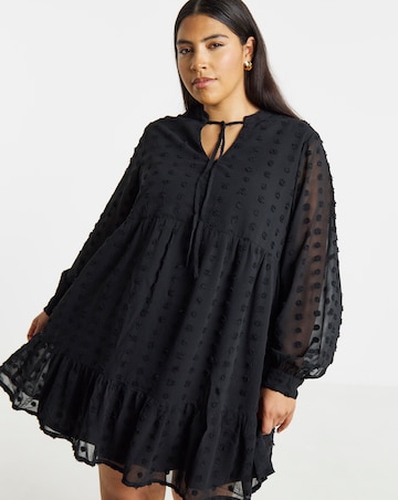Simply Be Black Dobby Smock Dress