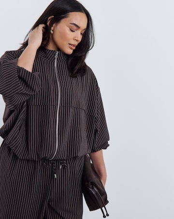 Simply Be Chocolate Stripe Full Zip Funnel Neck Top Co Ord