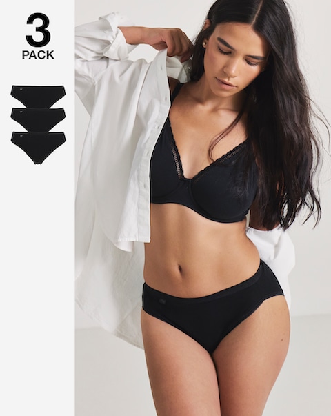 Sloggi (3 Pack) Tai Hi Leg Cotton Knickers Black