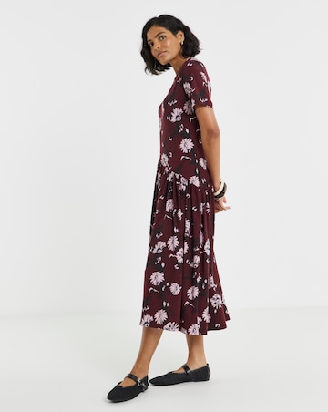 Simply Be Floral Print Jersey Asymmetric Seam Midi Dress