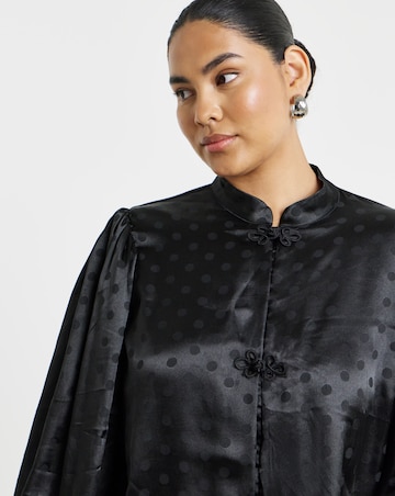 Simply Be Black Jacquard Spot Mandarin Detail Blouse