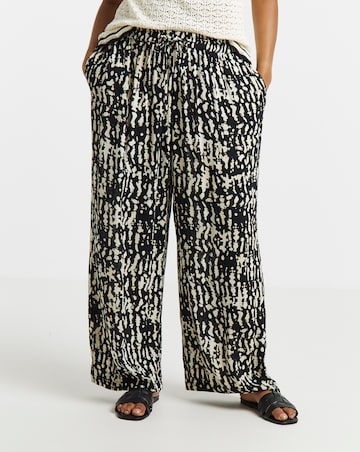 Simply Be Mono Print Crinkle Wide Leg Trousers