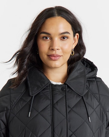 Simply Be Black Hooded Quilted Swing Coat