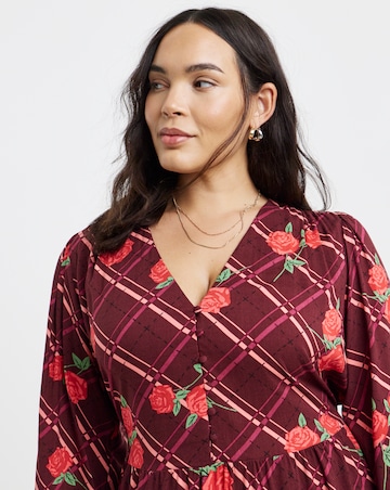 Simply Be Burgundy Floral Button Through Midi Dress