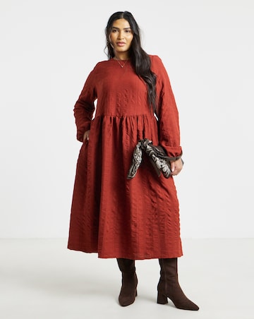 Simply Be Tobacco Textured Waist Detail Smock Dress