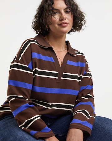Simply Be Chocolate And Blue Thick Stripe Polo Top