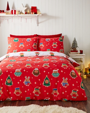 Catherine Lansfield Christmas Party Robins Duvet Cover Set