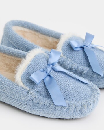 Lorna Knitted Full Slipper With Bow Detail - Extra Wide Fit (EEE)