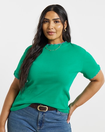Simply Be Lilac And Green Short Sleeve Scallop Edge T-Shirt