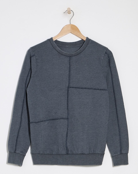 Navy Acid Wash Overlock Sweatshirt