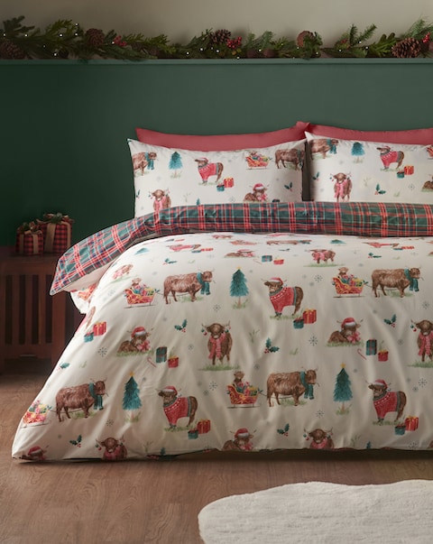 Catherine Lansfield Christmas Highland Cow Duvet Cover Set