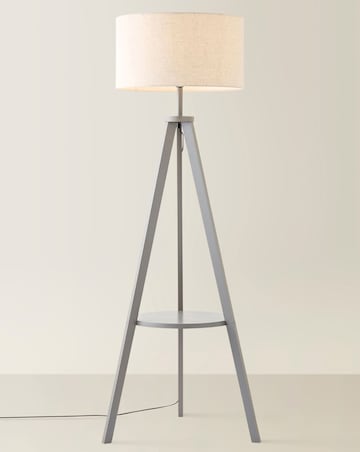 ValueLights Morrigan Grey Wood Tripod Floor Lamp with Shelf