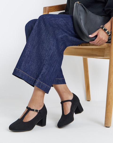 Cherry T Bar Block Heel Shoes - Wide Fit (E)