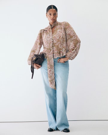 Mango Floral Tie Blouse