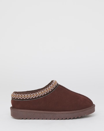 Reese Suede Embroidery Mule Snug Slippers - Wide Fit (E)