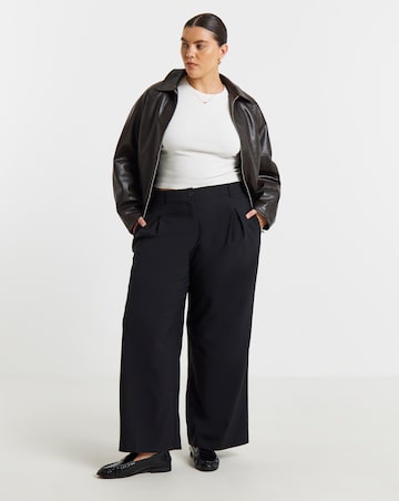 Black Elastic Back Pleated Wide Leg Trousers
