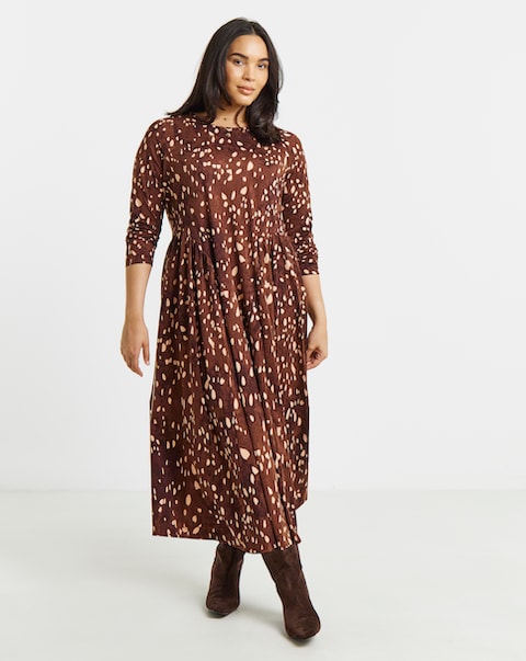 Simply Be Animal Print Crew Neck Waist Detail Midi Dress