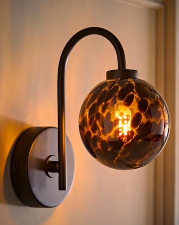 ValueLights Chiara Black Leopard Glass Globe Wall Light