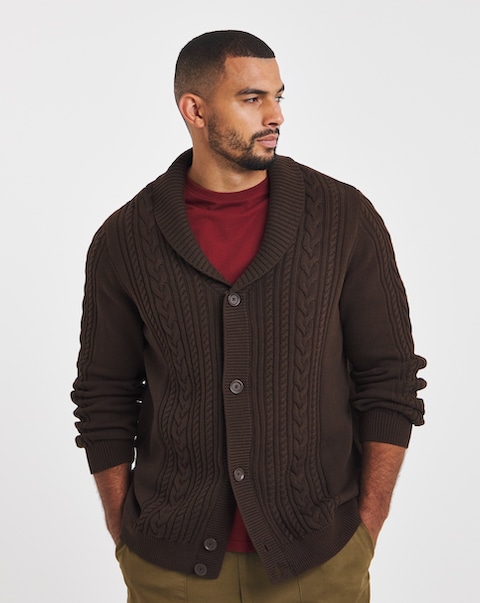 Cable Knitted Shawl Neck Cardigan
