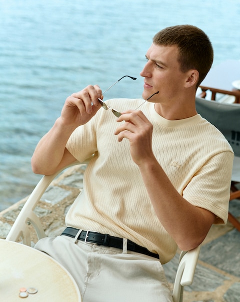 Lacoste Short Sleeve Textured T-Shirt - Natural