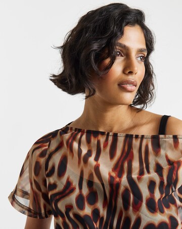 Animal Print Draped Chiffon Top