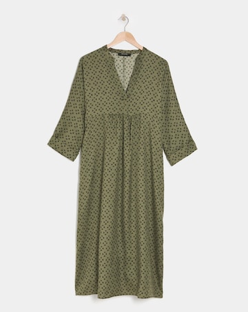 Collarless Placket Detail Smock Dress
