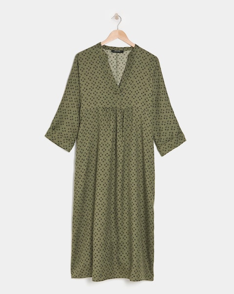 Collarless Placket Detail Smock Dress