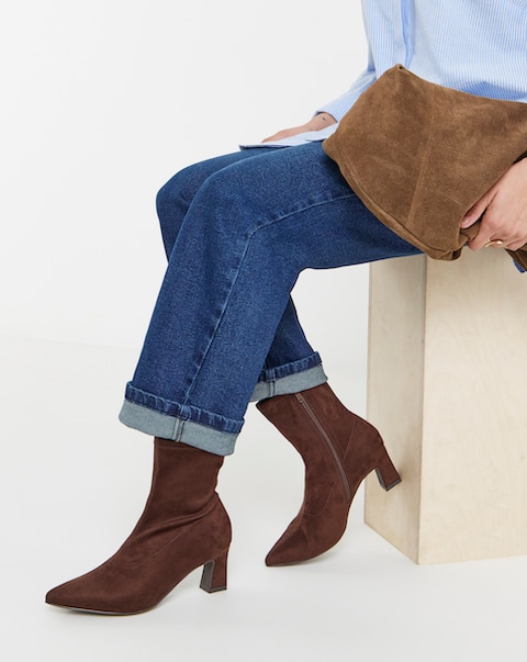 Julia Pointed Toe Heeled Ankle Sock Boots - Extra Wide Fit (EEE)