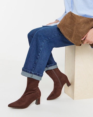 Julia Pointed Toe Heeled Ankle Sock Boots - Wide Fit (E)