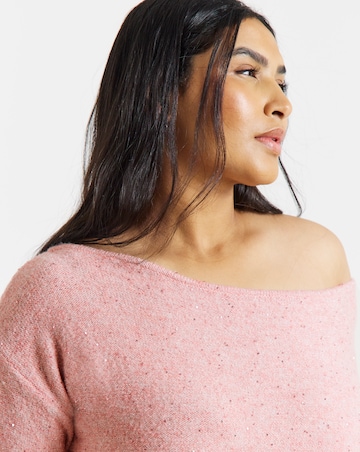 Slouchy Off Shoulder Longline Sequin Jumper