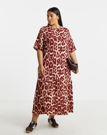 Leopard Print Waffle Drop Waist Midi Dress
