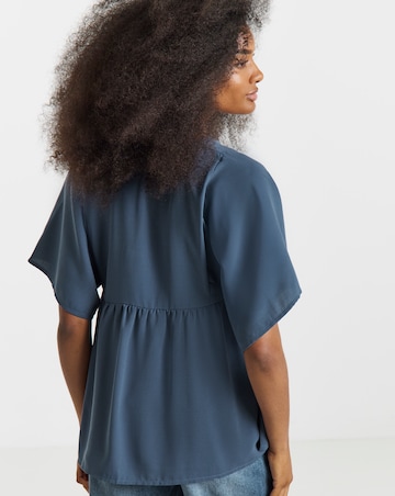 Petrol Blue V Neck Short Sleeve Smock Top