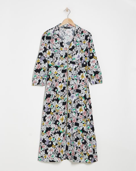 Floral Front Shirt Dress With Open Neck