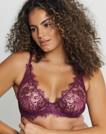 Figleaves Pulse Lace Underwired Plunge Bra B-G - Purple