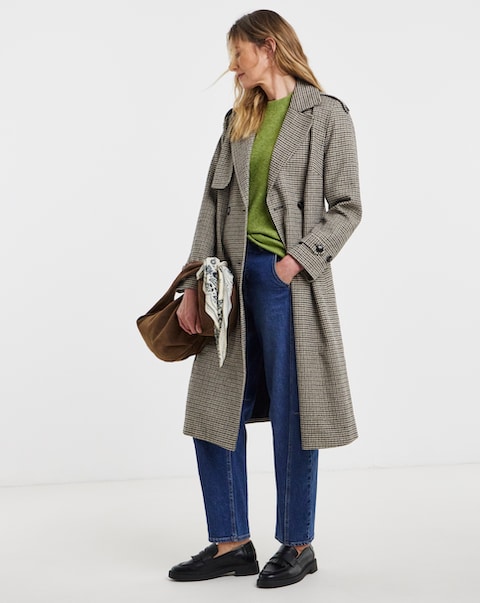 Houndstooth Check Trench Coat